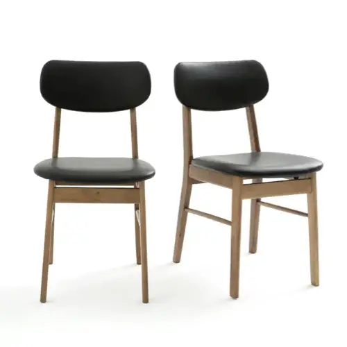 accessoire decoration noir exemple Lot de 2 chaises vintages style mid century moderne bois et cuir
