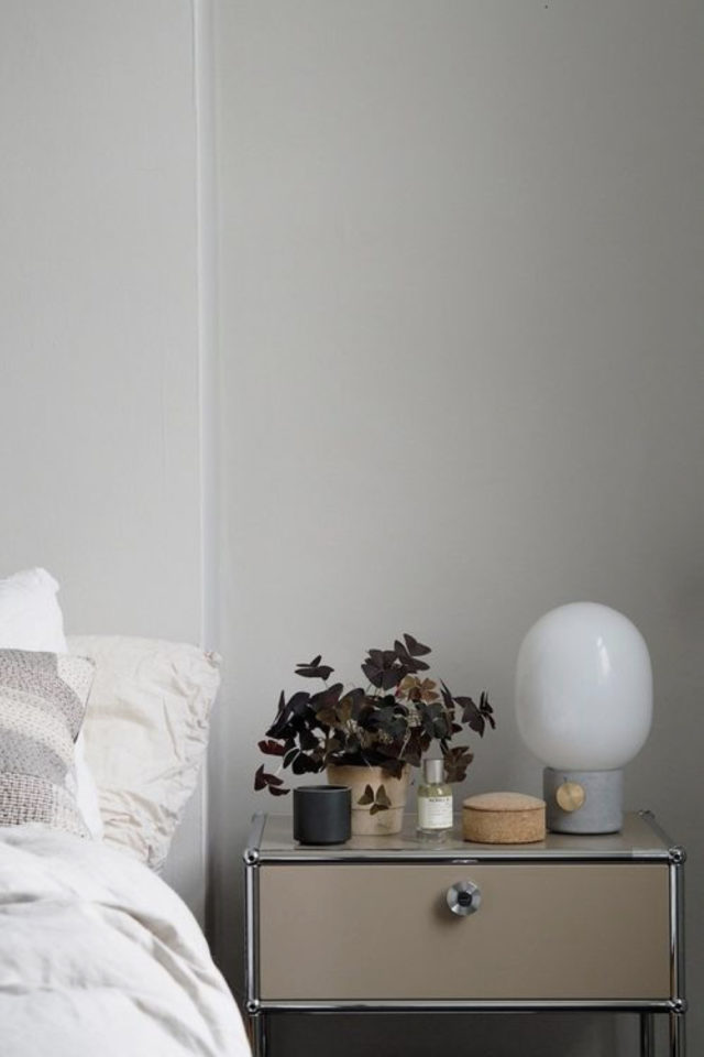 chambre luminaire minimaliste exemple lampe de chevet base béton globe blanc