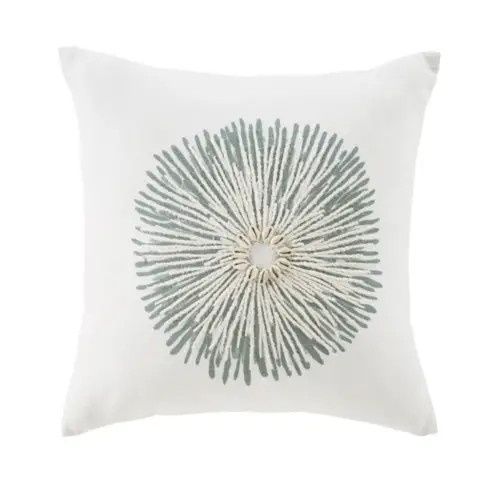 coussin motif couleur printemps exemple Coussin en coton écru avec broderies vertes 45x45 simple élégant minimaliste