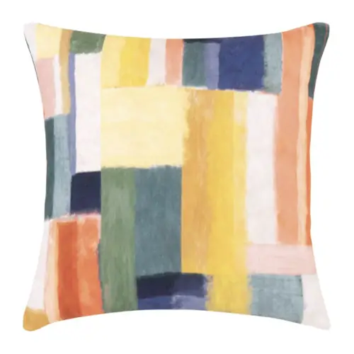 coussin motif couleur printemps exemple Housse de coussin en coton imprimés bleus, verts, jaunes et orange 40x40 abstrait