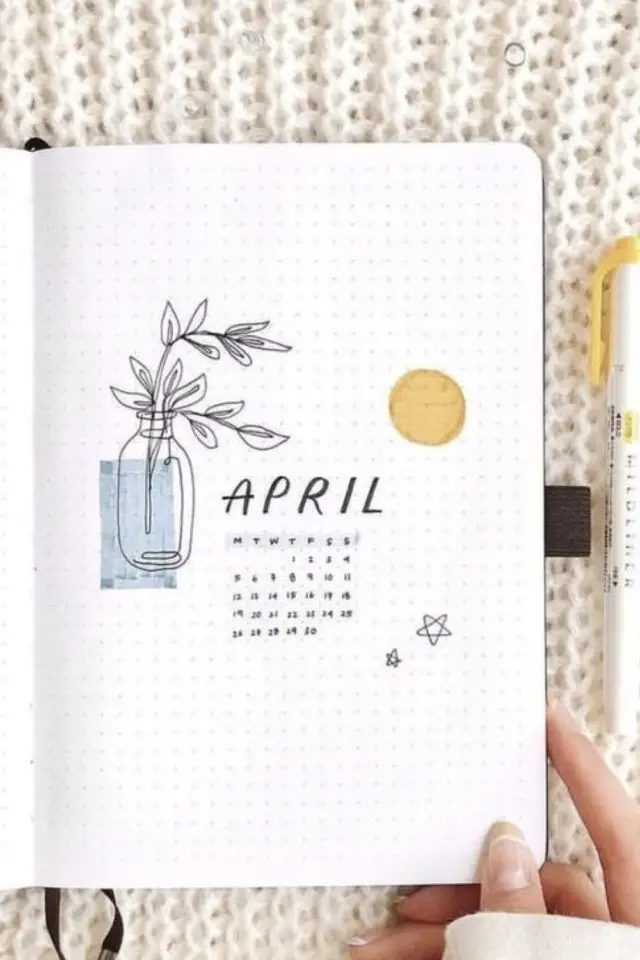 decorer bullet journal avril minimaliste couverture soleil plantes calendrier
