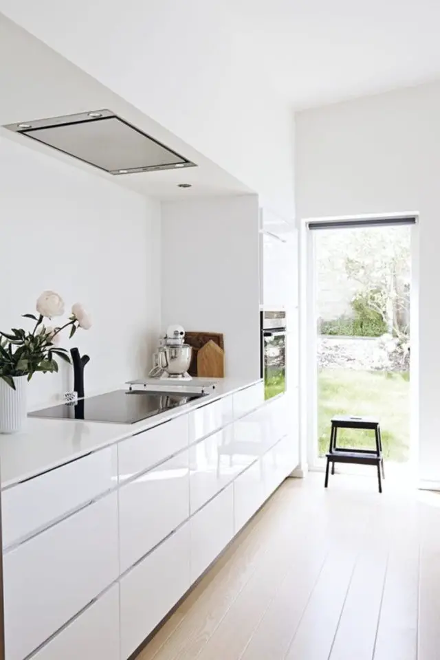exemple cuisine lineaire longueur blanche pan de mur style minimaliste design