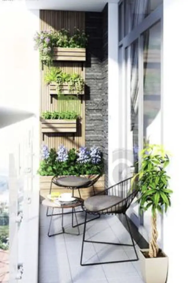 idee a copier balcon jardinière murale en bois sol béton ciré