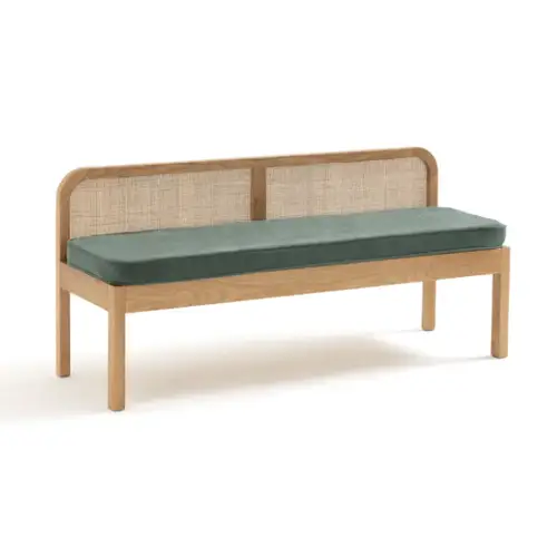 meuble deco vert moderne banc bout de lit cannage et coussin vert velours 