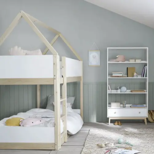 meuble enfant deco scandinave moderne Lits superposés cabane enfant bicolore 90x190 blanc et bois