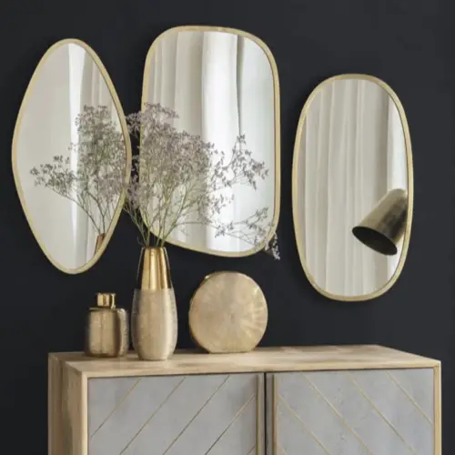ou trouver miroir arrondi pas cher Miroirs en métal doré (x3) 37x59