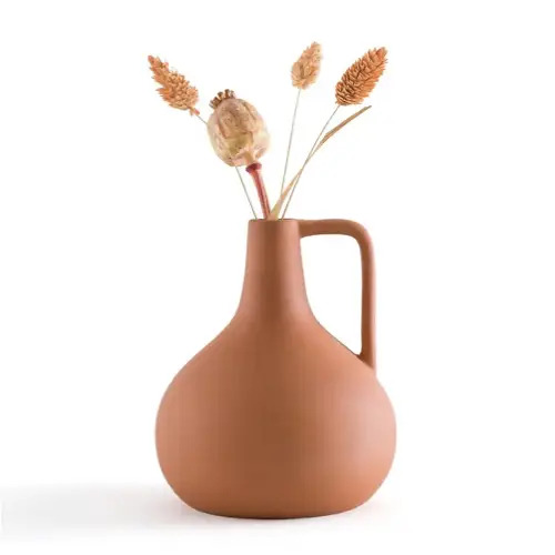 Vase en céramique H14,5 cm couleur terracotta rond arrondi hanse