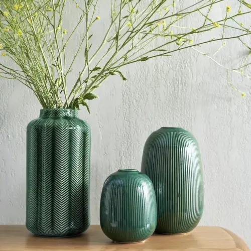 petite deco vase cache-pot Vase en céramique H.26 cm strié élégant printanier