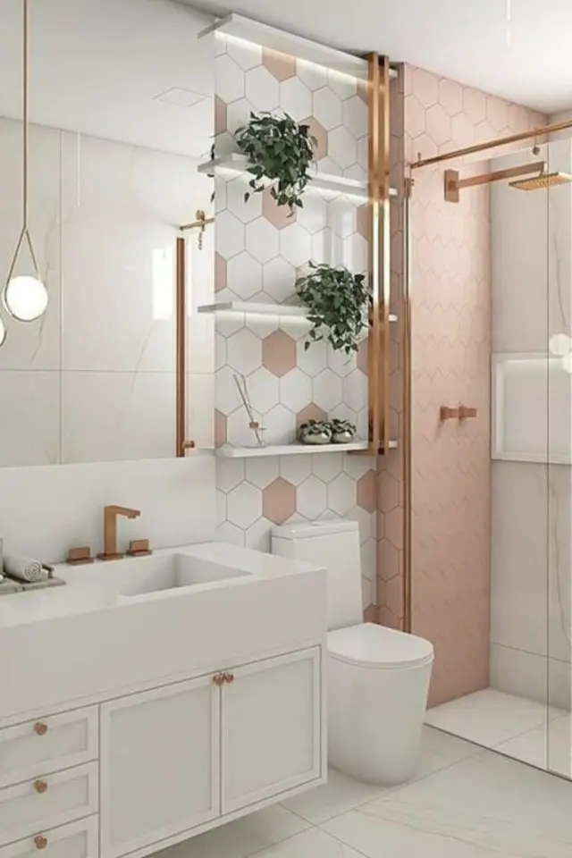 toilettes dans salle de bain exemple entre douche et vasque moderne féminin