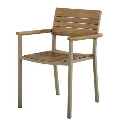 balcon moderne accessoire deco meuble Chaise avec accoudoirs de jardin en acacia massif coloris imitation teck et aluminium vert kaki