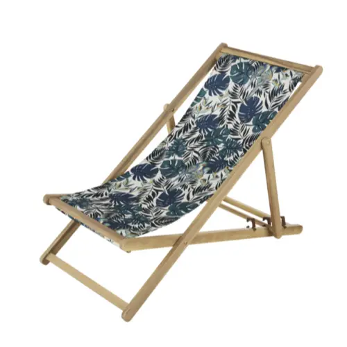 balcon moderne accessoire deco meuble Chilienne en bois d'acacia massif et toile imprimé tropical bleu