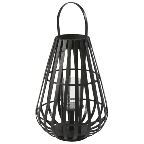 balcon moderne accessoire deco meuble Lanterne en bambou noir et verre H55