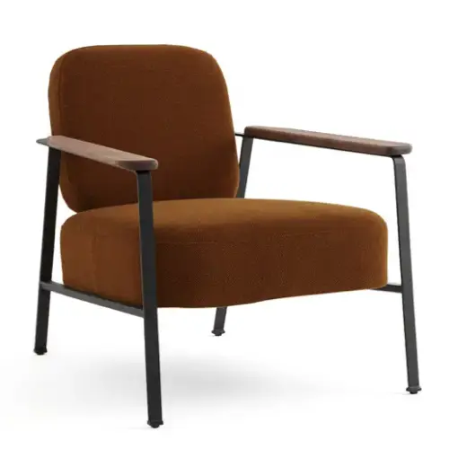 deco fauteuil elegant minimal vintage 1 structure métal noir accoudoir noyer tissu chiné auburn chaleureux