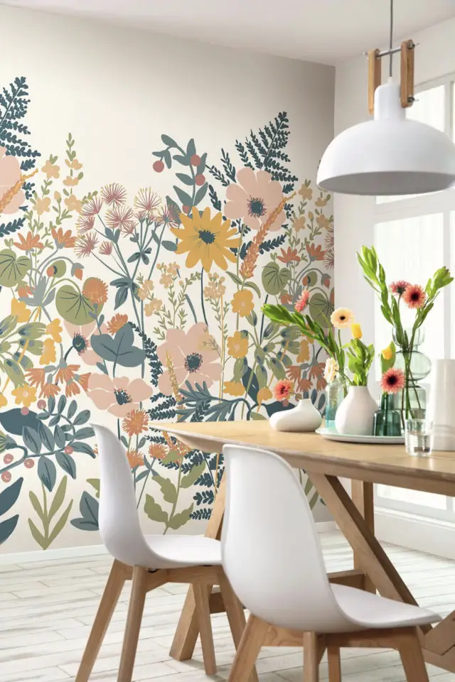 decor mural papier peint moderne fresque imprimée floral multicolore