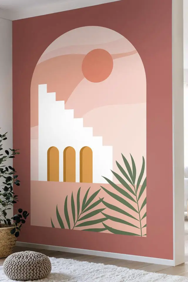 decor mural papier peint moderne arche tendance couleur terrcotta rose minimalisme imprimé