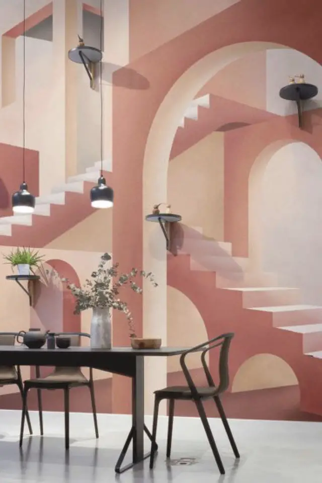 decor mural papier peint moderne architecture arche escalier profondeur illusion d'optique design