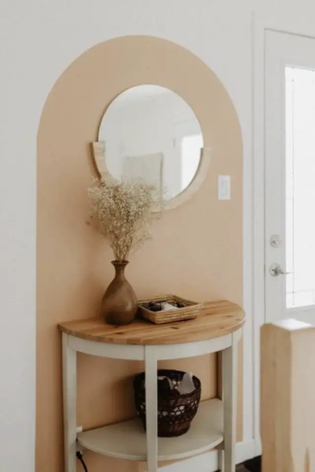 exemple arche peinture miroir petite taille rond console demi cercle blanc et bois simple entrée