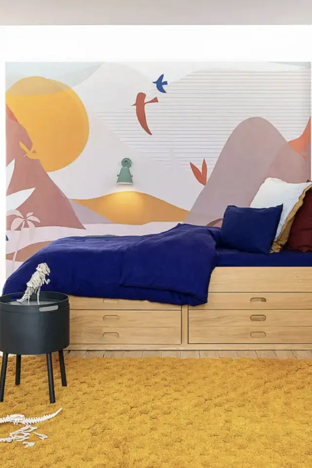 fresque murale papier peint paysage enfant chambre mur accent moderne