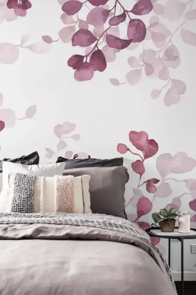 fresque murale papier peint esprit peinture aquarelle rose déco de chambre adulte