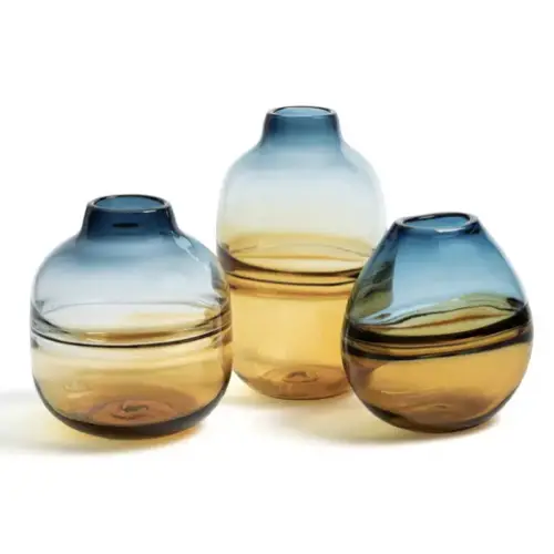 interieur elegant esprit vacances Vase en verre soufflé H20 cm ambre et bleu