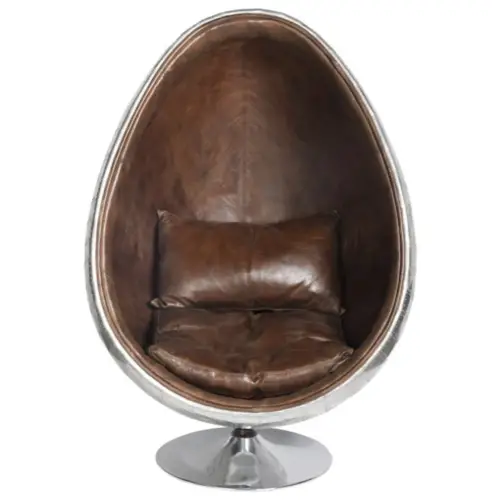 interieur masculin accessoire decoration Fauteuil œuf indus en cuir marron