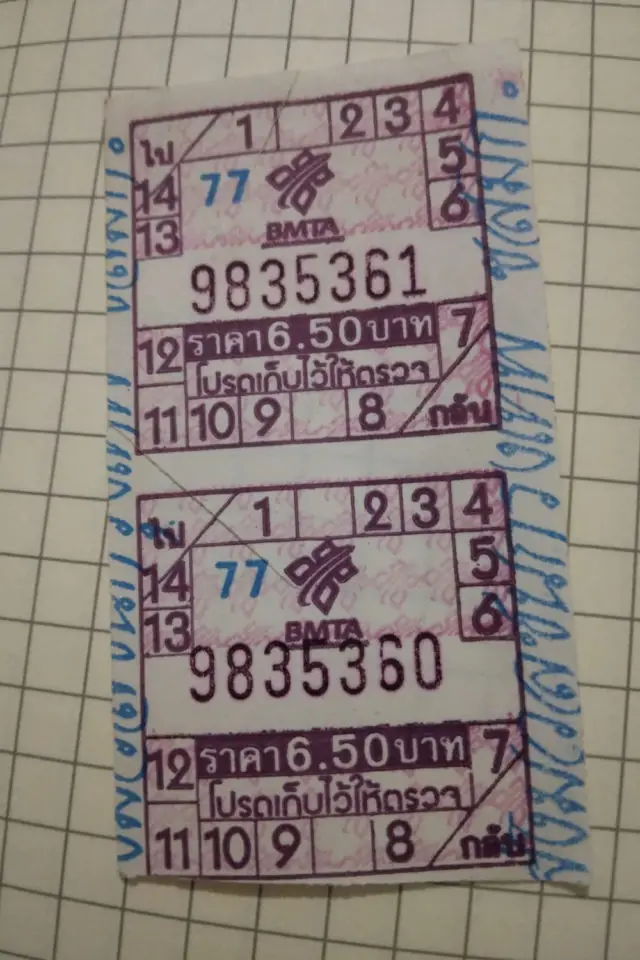 journal de voyage exemple collage ticket de bus Thaïlande