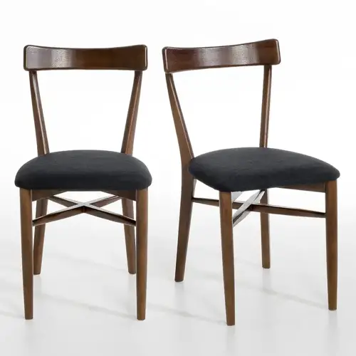 objet deco style masculin Lot de 2 chaises bois foncé assise textile noir gris anthracite