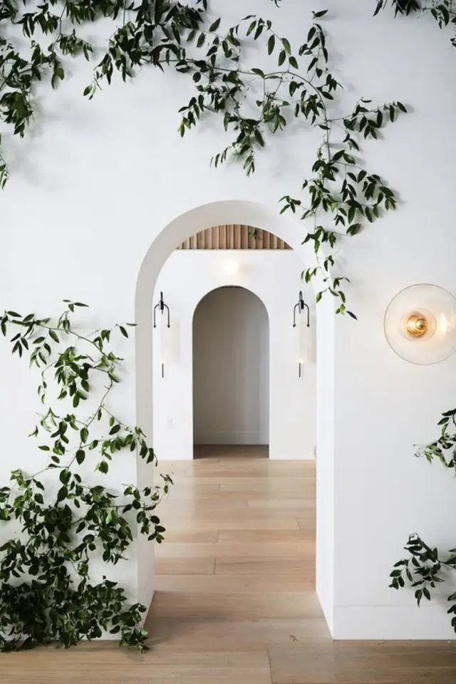 passage arches successives perspective style épuré plantes vertes grimpantes applique murale architecture d'intérieur
