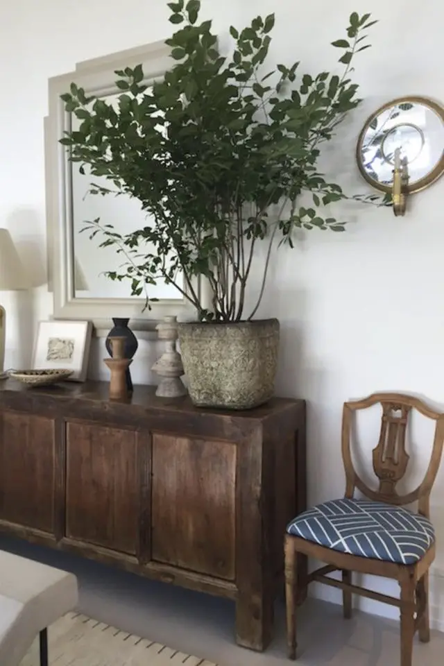 quelle variete plantes dessus meuble mini arbuste enfilade buffet en bois style classique élégant