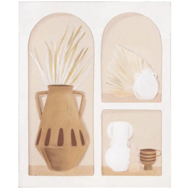 decoration petit meuble arrondi pas cher Toile imprimée et peinte vases beiges, écrus et marron 66x80 arche vacances toscane