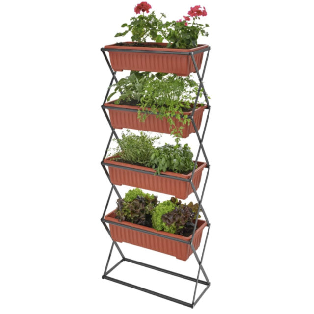 ou trouver accessoire plantes balcon Jardinière verticale avec 4 bacs à fleurs marron