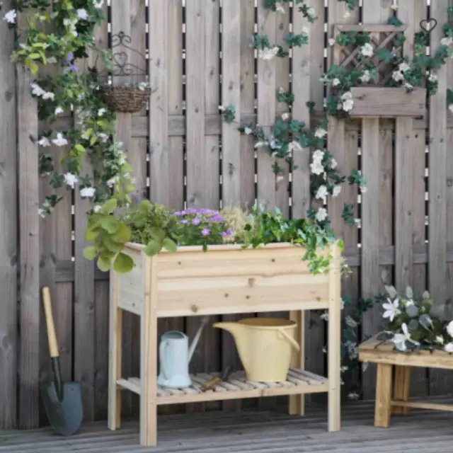 ou trouver accessoire plantes balcon Jardinière sur pieds avec étagère à lattes bois sapin pré-huilé