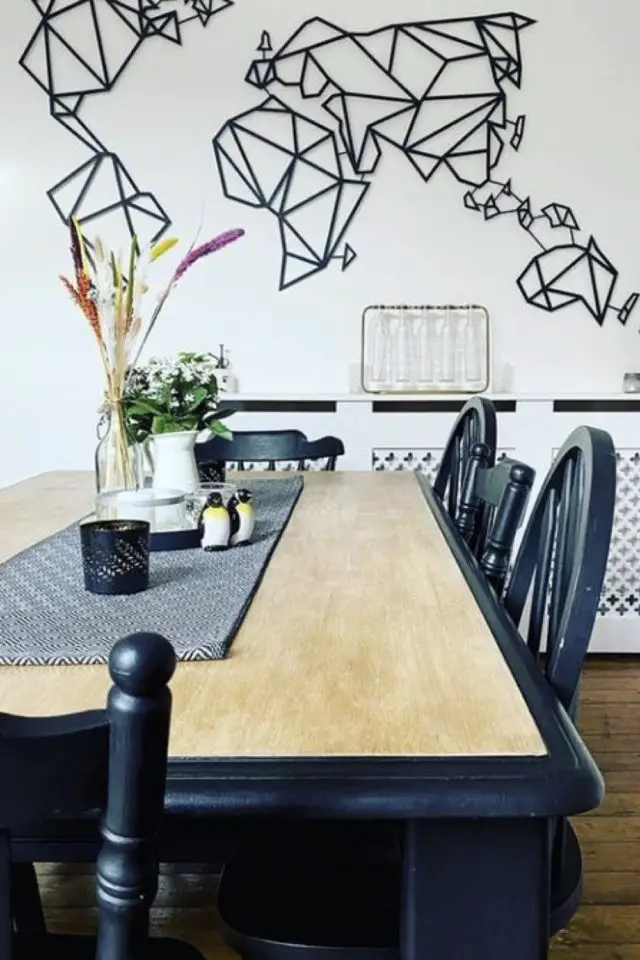 recup table salle a manger transformation exemple liseré noir détail table DIY peinture