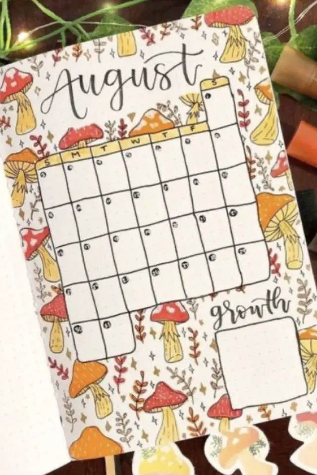 bullet journal exemple 4 saisons calendrier mois août couleur chaude