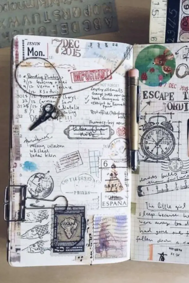 exemple carnet de voyage scrapbooking dessin doodle maximalisme détails