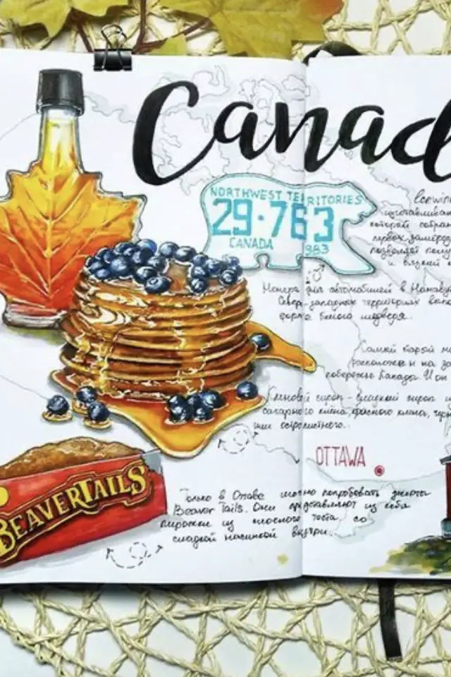 exemple carnet de voyage scrapbooking canada repas pancakes sirop d'érable souvenir