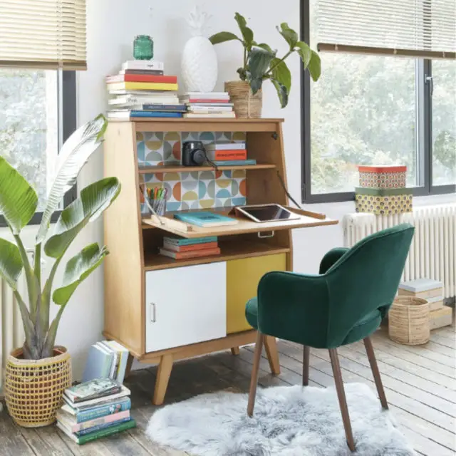 meuble studio espace bureau Secrétaire 3 portes tricolore style vintage
