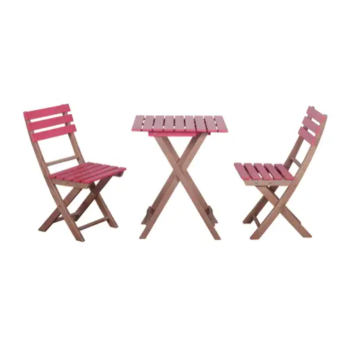 ou trouver table chaise bois jardin Ensemble bistro de jardin 3 pièces pliantes style colonial rouge