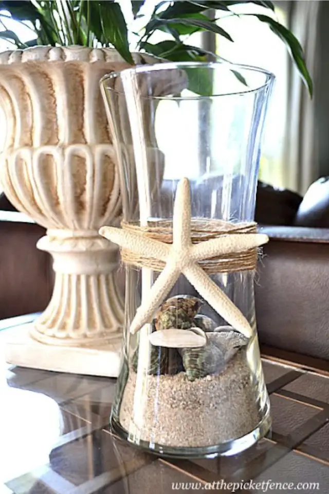 recup bord de mer exemple coquillage étoile de mer sable décoration vase