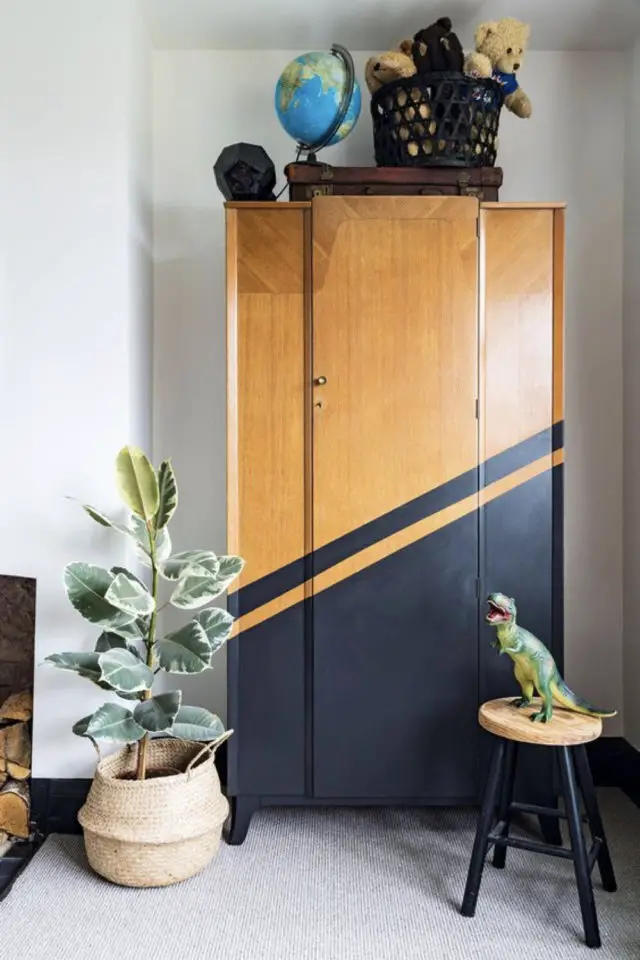 relooker meuble chambre idee armoire vintage en bois peinture