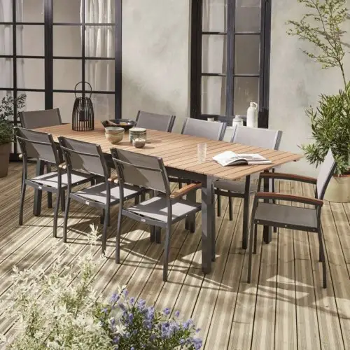 Table de jardin extensible 8 chaises couleur anthracite gris tapue