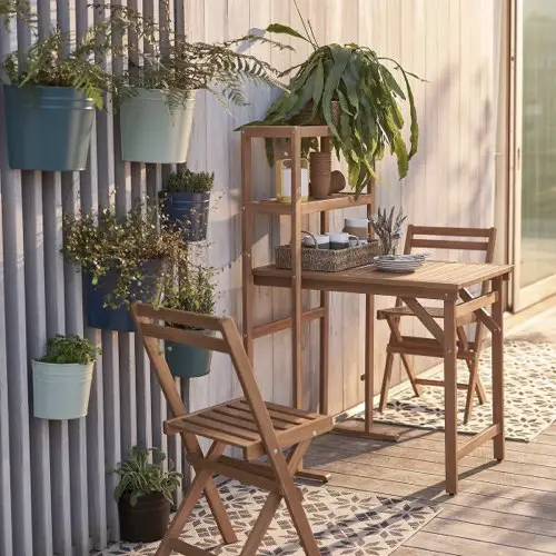 soldes petit meuble balcon Set de jardin table + 2 chaises en acacia