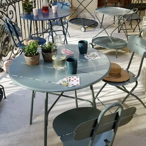 soldes petit meuble balcon Table de jardin métal couleur vert suage