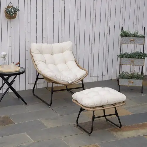 soldes salon de jardin moderne Fauteuil de jardin avec repose-pieds 2 coussins inclus coussin beige cosy