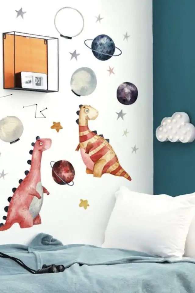 deco chambre enfant dinosaure exemple dessin décor mural stickers aquarelle watercolor 