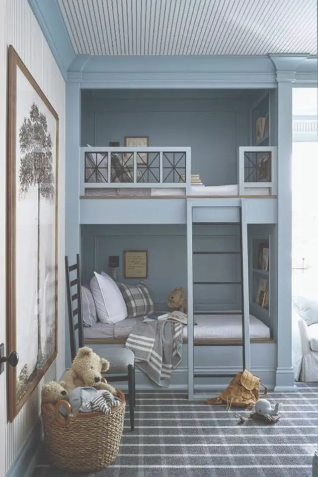 exemple mezzanine moderne chambre enfant double lit chambre double bleu pratique gain de place