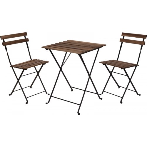 meuble balcon tout en longueur Set table + 2 chaises de jardin pliable en métal noir et bois