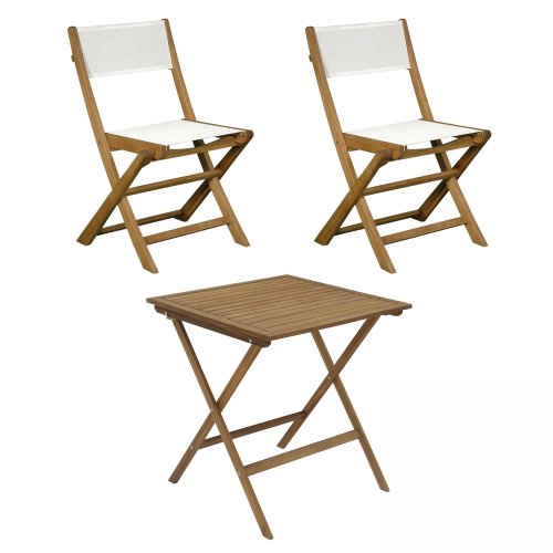meuble balcon tout en longueur Ensemble table carrée pliante et 2 chaises pliantes blanches
