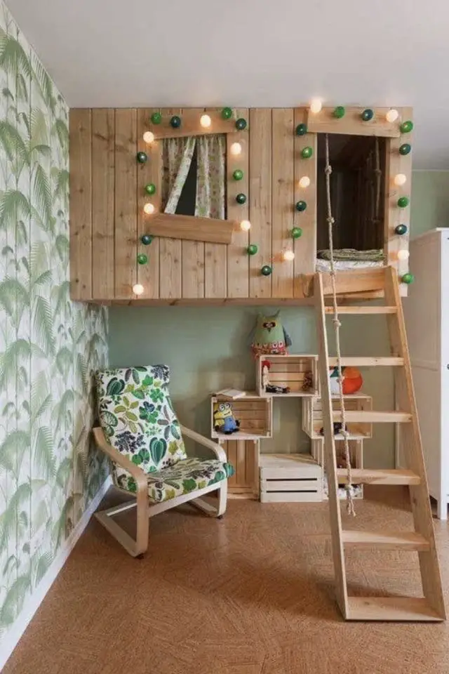 mezzanine design chambre enfant exemple cabane en bois petit espace gain de place