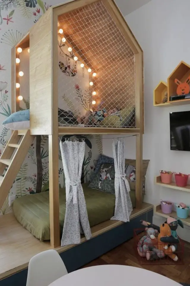 mezzanine design chambre enfant exemple bois osb gain de place jeu lit mobilier enfant
